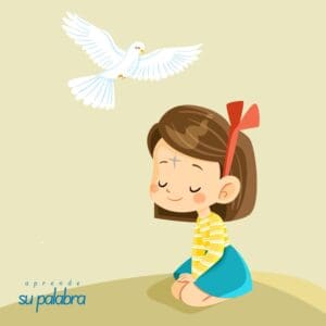 Paloma representando el Espíritu Santo y niña orando