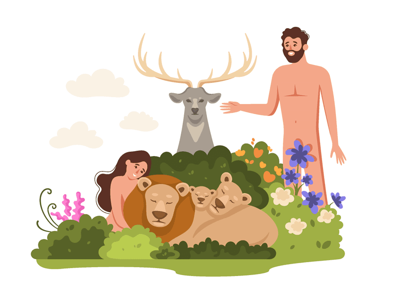 Adan y Eva con animales