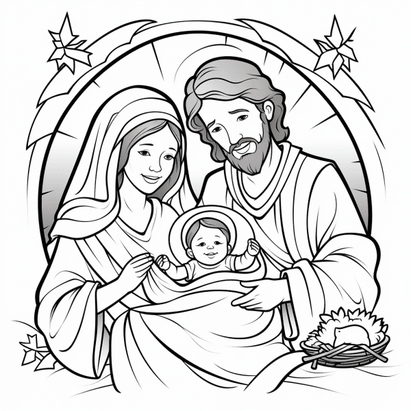 Portal de Belén, María, José y el niño Jesús