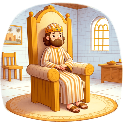 El Rey Salomón sentado en su trono en el palacio