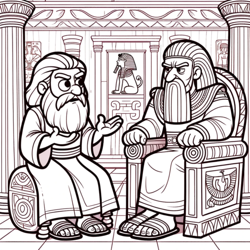 Moisés hablando con el Faraón en su palacio