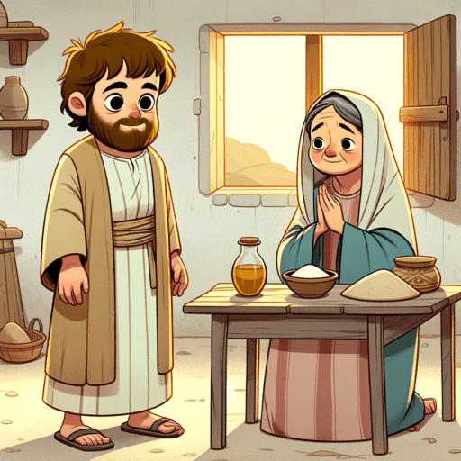 Elías y la viuda de Sarepta en su casa