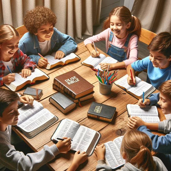 niños buscando versículos bíblicos